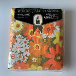 Vintage 1970s Wondercale by Springmaid Percale Floral Double Fitted Sheet - NIP
